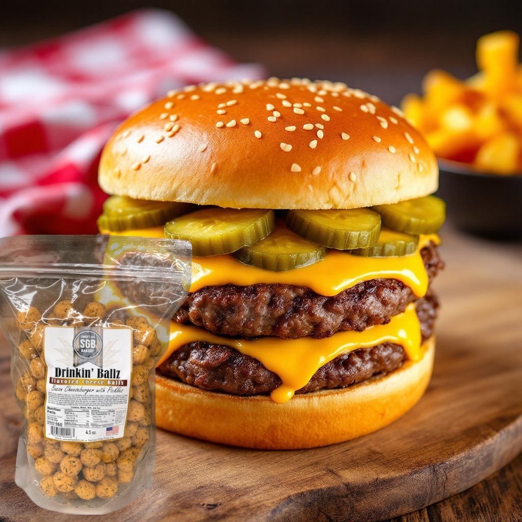 Bacon Cheeseburger with Pickles Flavored Cheese Balls