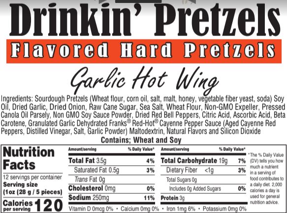 Flavored Hard Pretzels Garlic Hot Wing