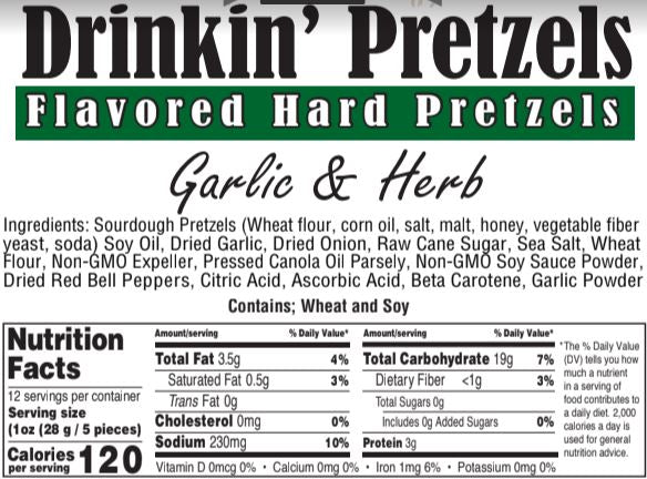 Flavored Hard Pretzels Garlic & Herb