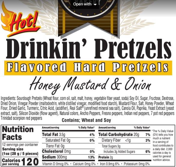 Flavored Hard Pretzels HOT Honey Mustard & Onion