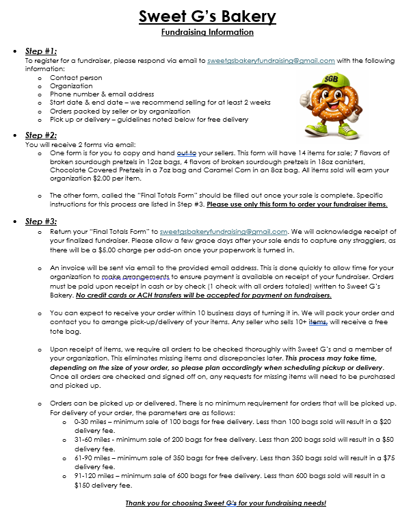 Fundraising Information - Raise Funds the Delicious Way!!