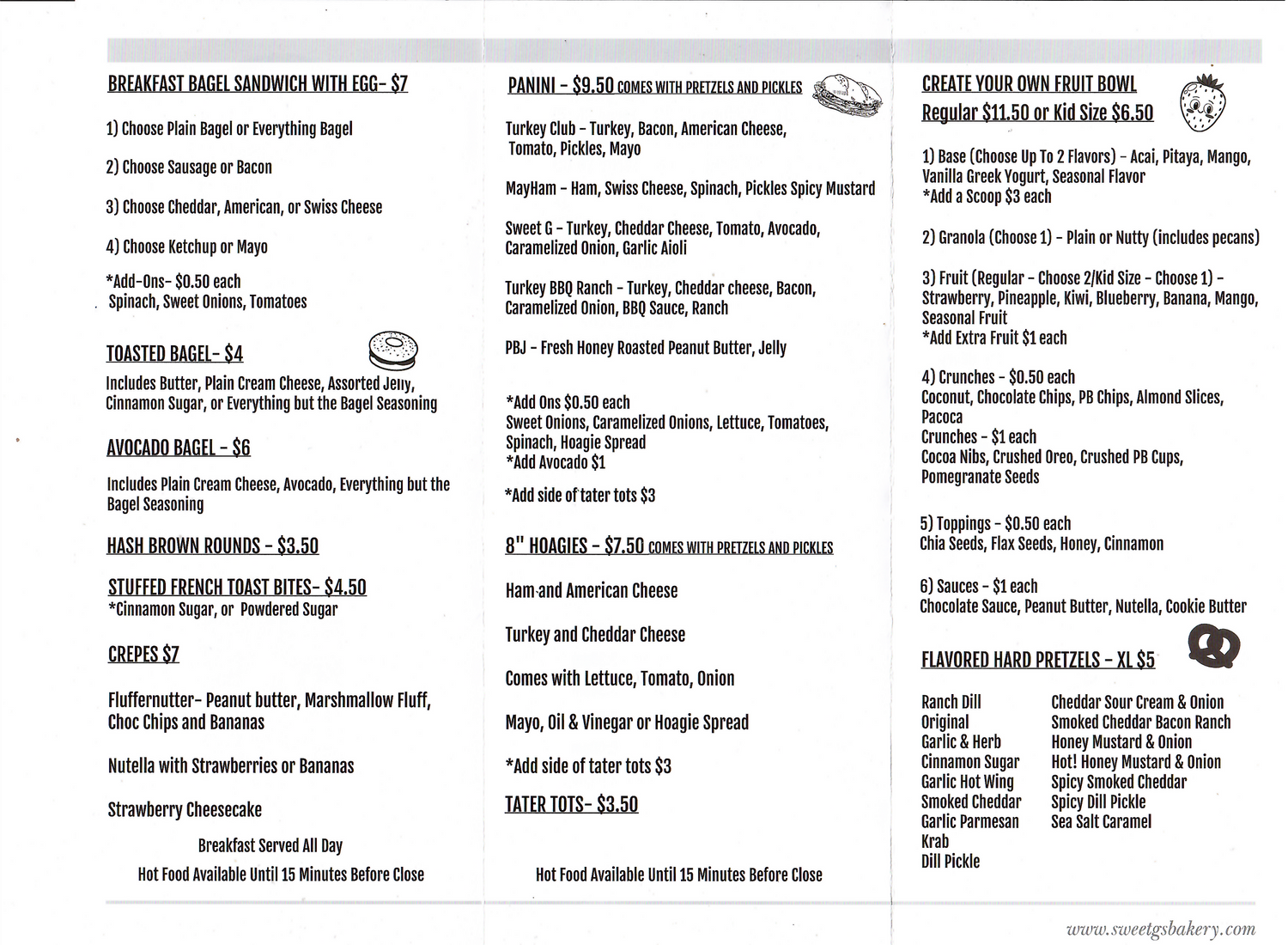 Menu – Sweet G's Bakery & Drinkin' Pretzels™